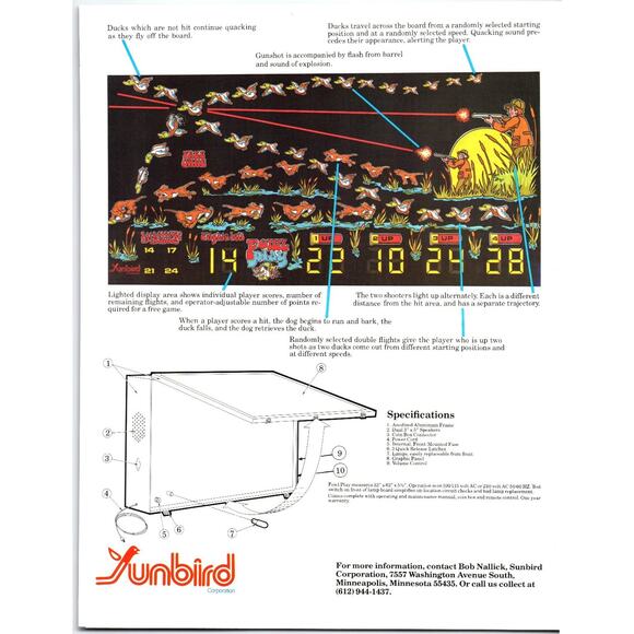 1970s Sunbird Fowl Play Arcade Game Flyer Vintage Hunting Wall Game - Picture 2 of 2